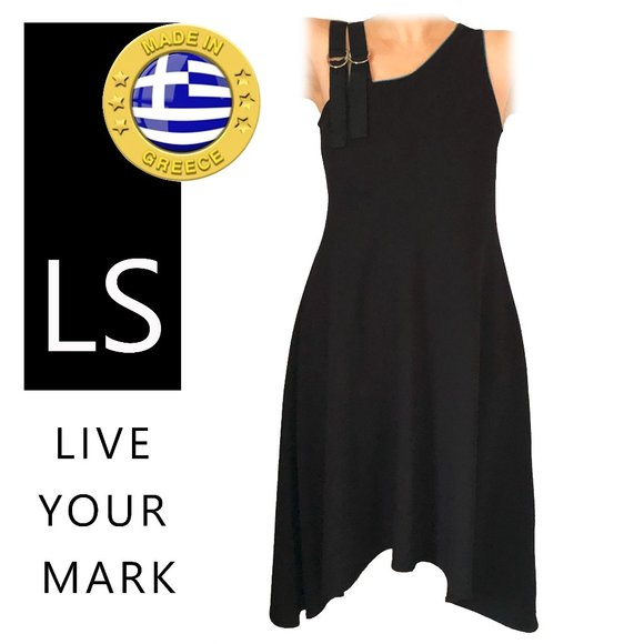 Luxury Unique La Stampa made in Greece Black cargo dress, One shoulder - Picture 3 of 7